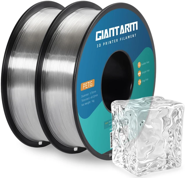 Main image of PETG Filament 1.75mm 1kg (2.2lb), 2-Pack Clear PETG Filament for 3D Printer, ±0.02mm Accuracy, Strong Toughness, Neatly Wound & Moistureproof, Non-Clogging&Non-Stringing, Clear