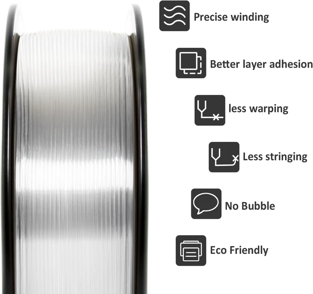 Alt view image 4 of 5 - PETG Filament 1.75mm 1kg (2.2lb), 2-Pack Clear PETG Filament for 3D Printer, ±0.02mm Accuracy, Strong Toughness, Neatly Wound & Moistureproof, Non-Clogging&Non-Stringing, Clear