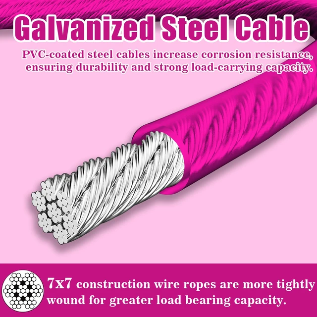 Alt view image 2 of 7 - Vinyl Coated Galvanized Steel Wire Rope 3/16" PVC Covered Steel Cable 50ft/100ft/150ft/200ft, Ideal String Light Hanging Cable