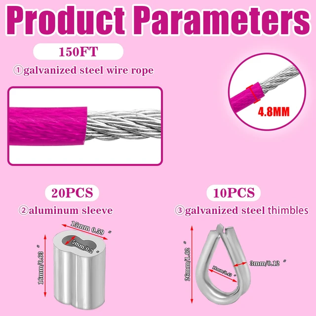 Alt view image 3 of 7 - Vinyl Coated Galvanized Steel Wire Rope 3/16" PVC Covered Steel Cable 50ft/100ft/150ft/200ft, Ideal String Light Hanging Cable