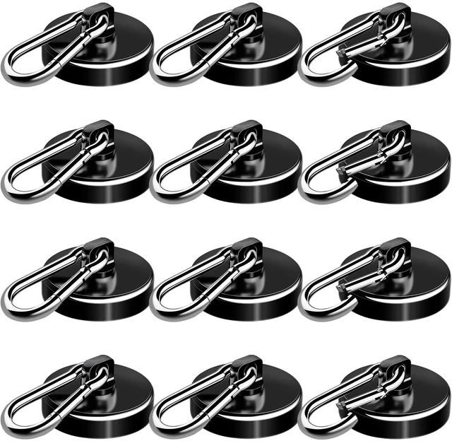 Main image of Carabiner Magnetic Hooks, 110LBS Strong Magnets, Black, 12 Pack Magnetic Hooks Heavy Duty with Swivel Carabiner Hook, Great for Hanging for Cruise, Garage, Kitchen, Refrigerator, Locker