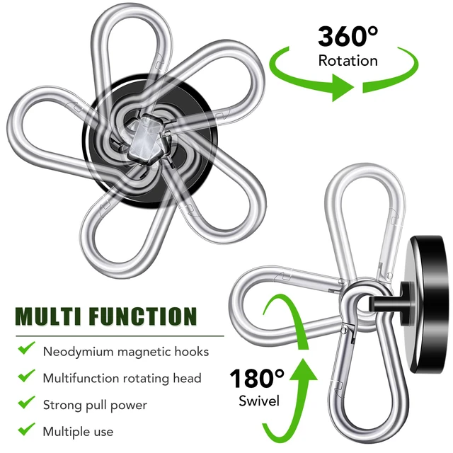 Alt view image 3 of 6 - Carabiner Magnetic Hooks, 110LBS Strong Magnets, Black, 12 Pack Magnetic Hooks Heavy Duty with Swivel Carabiner Hook, Great for Hanging for Cruise, Garage, Kitchen, Refrigerator, Locker