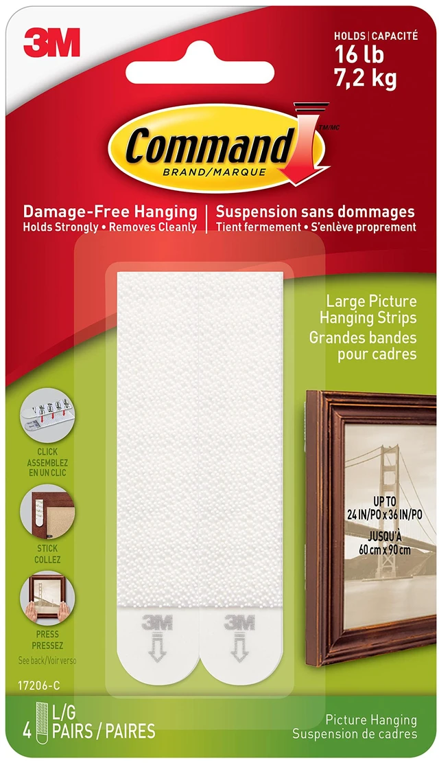 Main image of Large Picture-Hanging Strips, White, 16-Strips