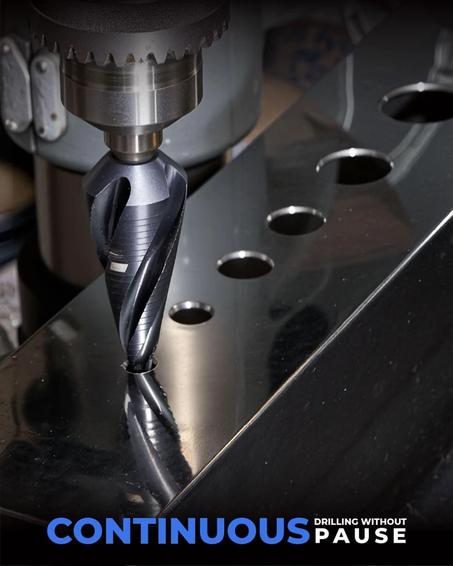 Alt view image 6 of 7 - toolant M35 Cobalt Step Drill Bit, 1/4"-1-1/8", TiAlN, 1/4" Hex Shank M35 Cobalt HSS; TiAlN Coating; Four Spiral Flutes; 1/4" Hex Shank Unibit; Metal/Stainless/Aluminum/Plastic