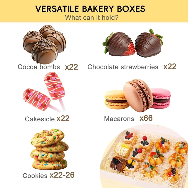 Alt view image 4 of 7 - 60pcs 16x11x2.5 Inches Bakery Boxes with 3 Style Window Large Cookie Boxes (Not Popup) with 3 Style Window for Bakery, Pastries, Donuts, Muffins, Chocolate Covered Strawberries