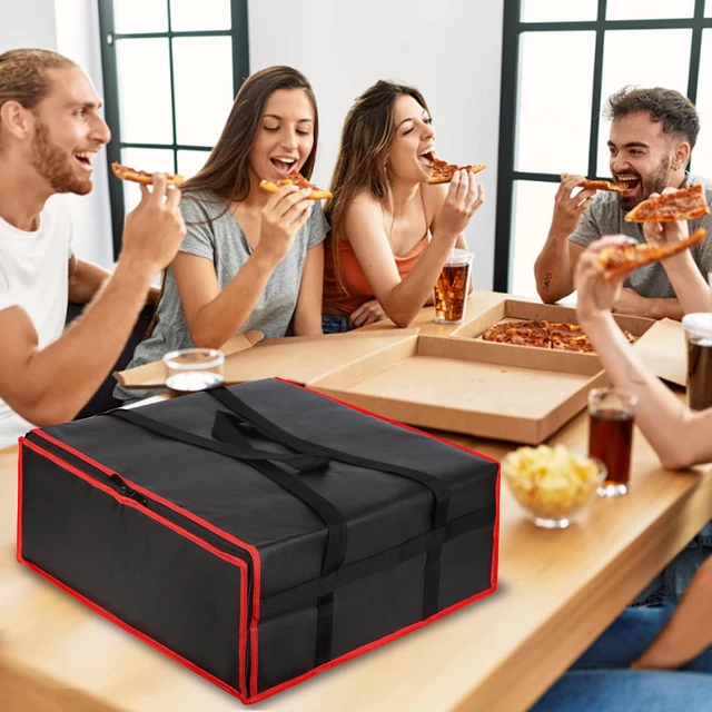 Alt view image 2 of 5 - Large Insulated Shopping Bag Thermal Bag Foldable Cooler Bag for Warm Delivery with Cold Cooling Function, Black-red, 20W x 20D x 8H, Modern