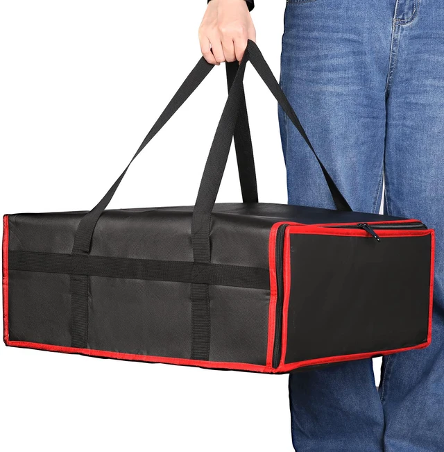 Alt view image 4 of 5 - Large Insulated Shopping Bag Thermal Bag Foldable Cooler Bag for Warm Delivery with Cold Cooling Function, Black-red, 20W x 20D x 8H, Modern