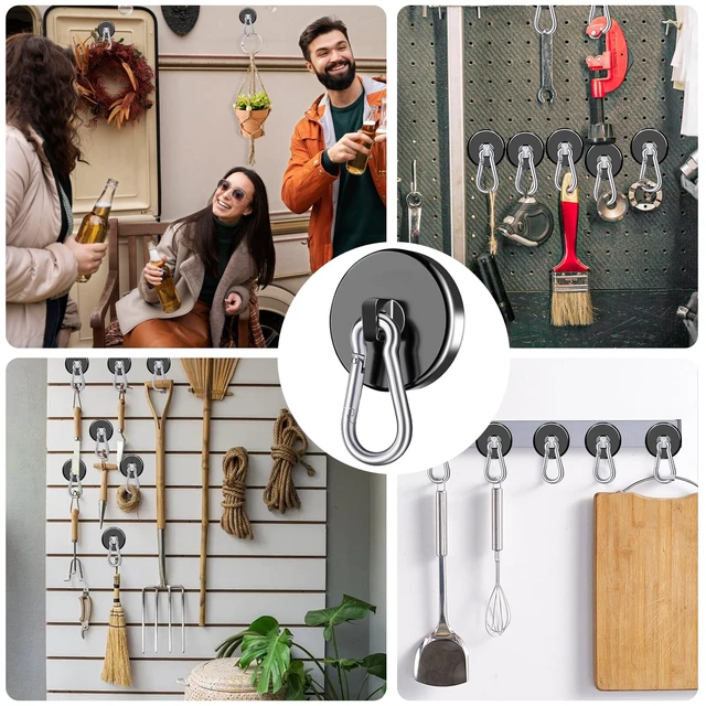 Alt view image 6 of 6 - Carabiner Magnetic Hooks, 110LBS Strong Magnets, Black, 12 Pack Magnetic Hooks Heavy Duty with Swivel Carabiner Hook, Great for Hanging for Cruise, Garage, Kitchen, Refrigerator, Locker