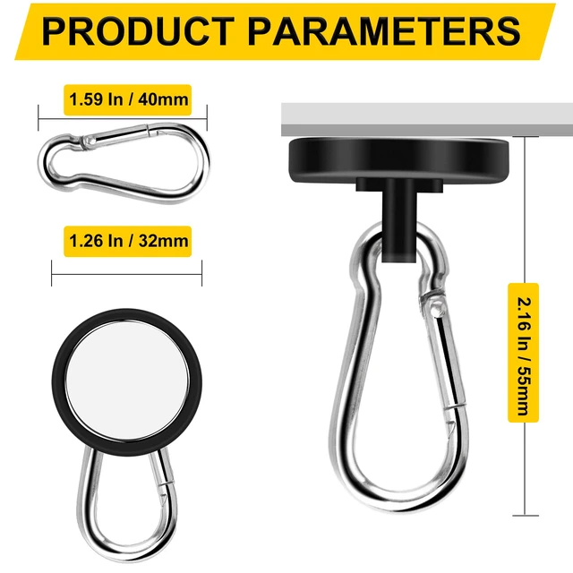 Alt view image 2 of 6 - Magnetic Hooks,Black 7 Pack 110LBS Heavy Duty Magnet Hooks Neodymium Strong Swivel Carabiner Magnet Hooks with Swivel Carabiner,Great for Your Refrigerator and Magnetic Surfaces