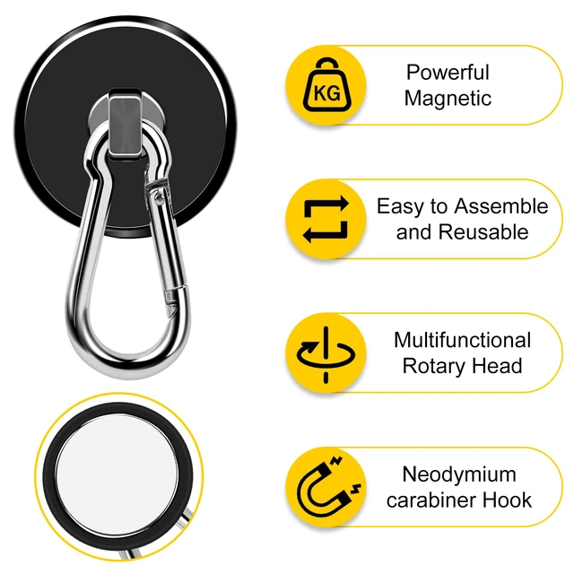 Alt view image 3 of 6 - Magnetic Hooks,Black 7 Pack 110LBS Heavy Duty Magnet Hooks Neodymium Strong Swivel Carabiner Magnet Hooks with Swivel Carabiner,Great for Your Refrigerator and Magnetic Surfaces