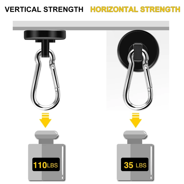 Alt view image 4 of 6 - Magnetic Hooks,Black 7 Pack 110LBS Heavy Duty Magnet Hooks Neodymium Strong Swivel Carabiner Magnet Hooks with Swivel Carabiner,Great for Your Refrigerator and Magnetic Surfaces