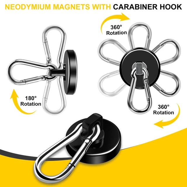 Alt view image 5 of 6 - Magnetic Hooks,Black 7 Pack 110LBS Heavy Duty Magnet Hooks Neodymium Strong Swivel Carabiner Magnet Hooks with Swivel Carabiner,Great for Your Refrigerator and Magnetic Surfaces