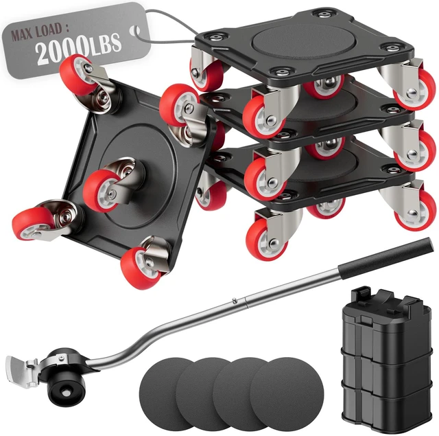 Main image of Heavy Duty Furniture Movers with 5-Wheel Dollies Furniture Dolly Set with Lifter & Base, 360° Swivel Casters, Non-Slip Pads, Up to 2000 lbs Load Capacity