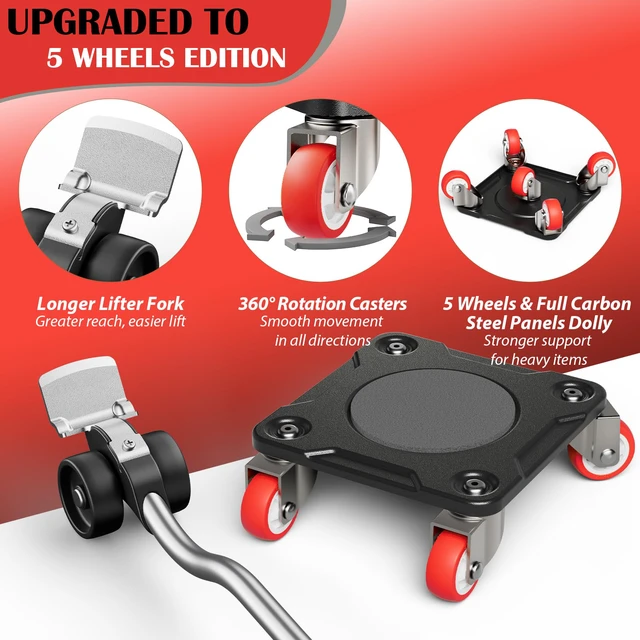 Alt view image 2 of 6 - Heavy Duty Furniture Movers with 5-Wheel Dollies Furniture Dolly Set with Lifter & Base, 360° Swivel Casters, Non-Slip Pads, Up to 2000 lbs Load Capacity