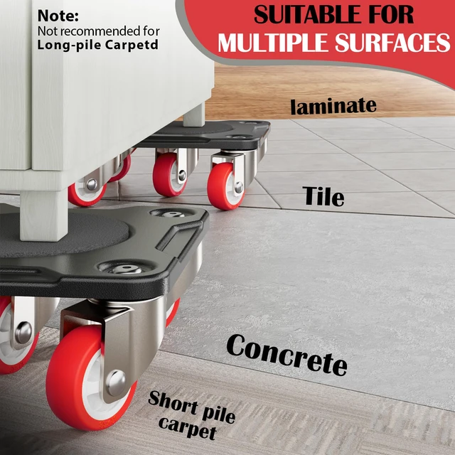 Alt view image 4 of 6 - Heavy Duty Furniture Movers with 5-Wheel Dollies Furniture Dolly Set with Lifter & Base, 360° Swivel Casters, Non-Slip Pads, Up to 2000 lbs Load Capacity