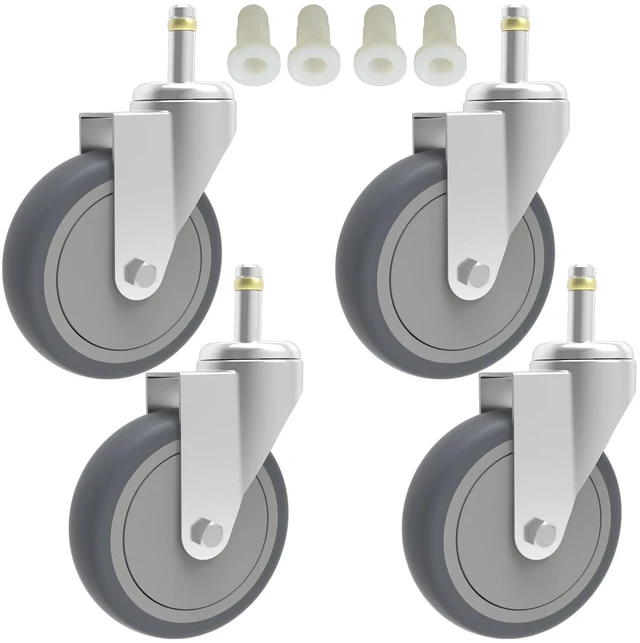 Main image of 5-Inch Swivel Caster Wheels, 7/16-Inch Stem Diameter Rubber Wheel, Heavy Duty TPR Thermoplastic Rubber Replacement Wheels, 225-lb per Wheel- 4 Pack