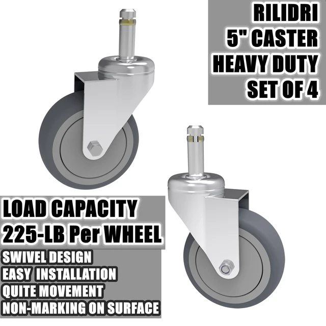 Alt view image 4 of 7 - 5-Inch Swivel Caster Wheels, 7/16-Inch Stem Diameter Rubber Wheel, Heavy Duty TPR Thermoplastic Rubber Replacement Wheels, 225-lb per Wheel- 4 Pack