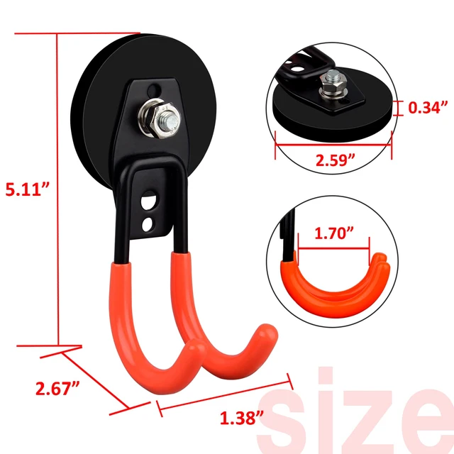 Alt view image 3 of 7 - Garage Strong Magnetic Hooks, 2 Pack Heavy Duty Large J Hooks with Magnet, Anti-Slip Coating Magnet Hooks for Garden Tools, Ropes,Drill