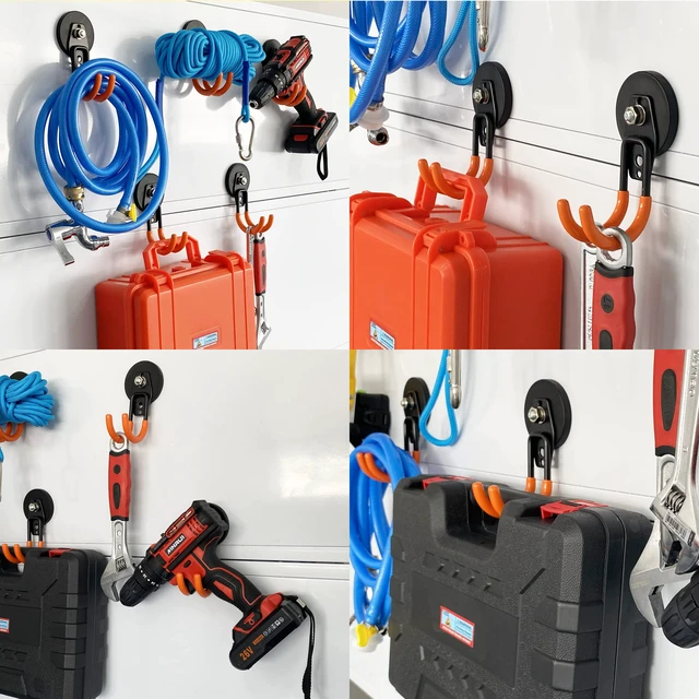 Alt view image 7 of 7 - Garage Strong Magnetic Hooks, 2 Pack Heavy Duty Large J Hooks with Magnet, Anti-Slip Coating Magnet Hooks for Garden Tools, Ropes,Drill