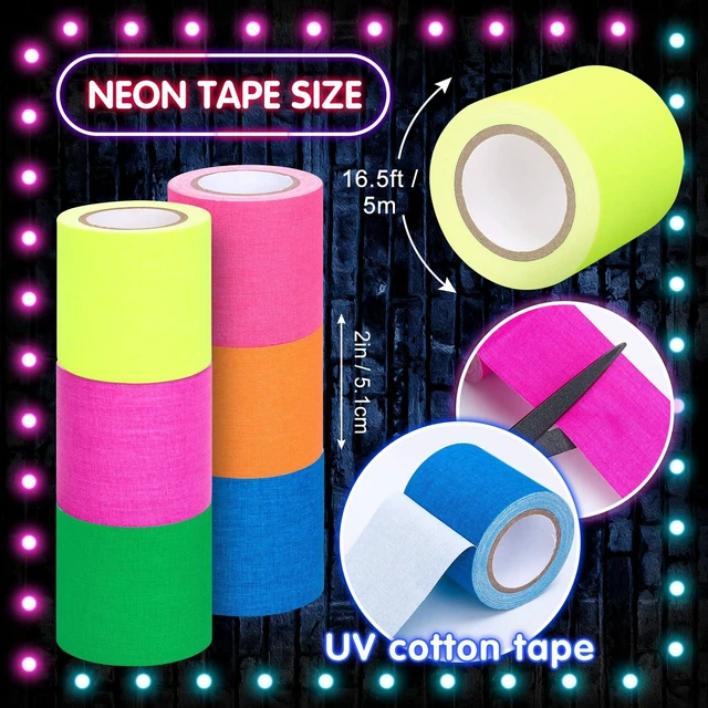 Alt view image 2 of 7 - 6 Colors Neon Gaffer Cloth Tape Fluorescent Rainbow Color UV Blacklight Glow in The Dark Tapes Neon Duct Reflective Tapes for Party Supplies (2 Inch x 16.5 Ft)