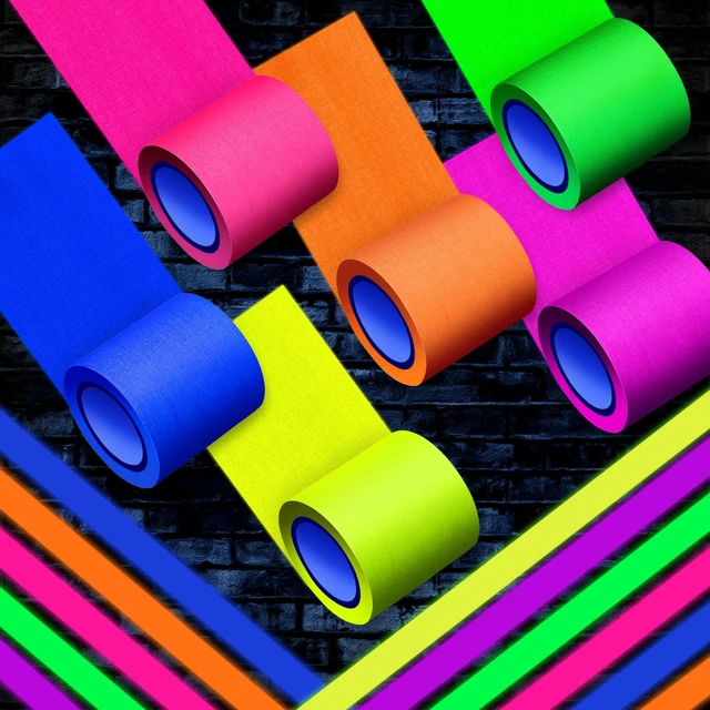 Alt view image 4 of 7 - 6 Colors Neon Gaffer Cloth Tape Fluorescent Rainbow Color UV Blacklight Glow in The Dark Tapes Neon Duct Reflective Tapes for Party Supplies (2 Inch x 16.5 Ft)