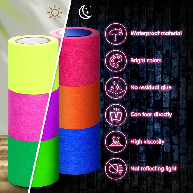 Alt view image 3 of 7 - 6 Colors Neon Gaffer Cloth Tape Fluorescent Rainbow Color UV Blacklight Glow in The Dark Tapes Neon Duct Reflective Tapes for Party Supplies (2 Inch x 16.5 Ft)