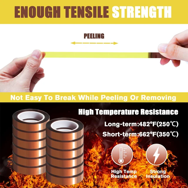 Alt view image 5 of 7 - 12 Rolls 10mm x16m(52FT) Heat Tape High Temperature Heat Resistant Tape Heat Transfer Tape for Heat Sublimation Press Vinyl,No Residue