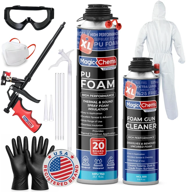 Main image of Spray Foam Insulation Kit, Expanding Sealant, 1 Pack-25.4 oz Closed Cell; High Density; Covers up to 20 sq ft; Includes Foam Gun & Cleaner