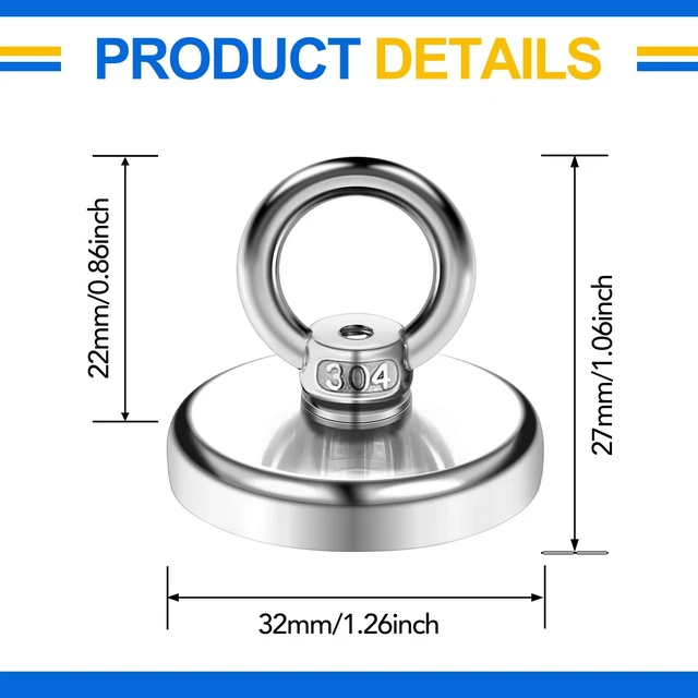 Alt view image 2 of 7 - Magnetic Hooks with Countersunk Hole Eyebolt 110LBS 20 Pack Heavy Duty Magnet, Rare Earth Neodymium Magnets,for Workplace, Home, Kitchen, Office and Garage