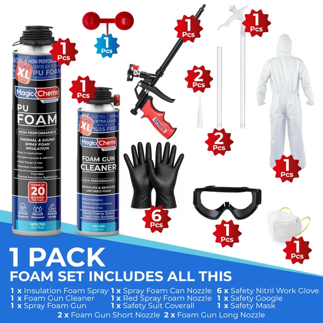 Alt view image 2 of 7 - Spray Foam Insulation Kit, Expanding Sealant, 1 Pack-25.4 oz Closed Cell; High Density; Covers up to 20 sq ft; Includes Foam Gun & Cleaner