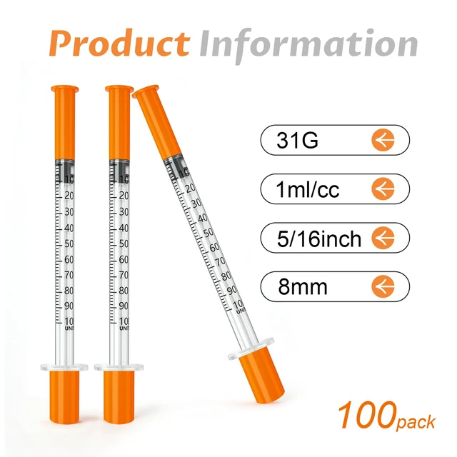 Alt view image 2 of 6 - U-100 1 ml/cc Syringes 31 gauge 5/16 inch syringe, Individually Packed, Pack of 100