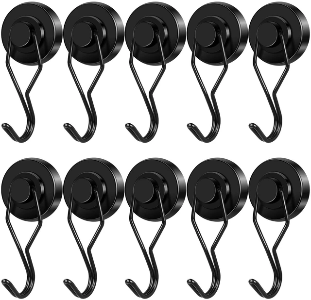 Main image of Swivel Swing Magnetic Hook 120LBS Heavy Duty Magnet Hook 10 Pack Strong Neodymium Magnets for Refrigerator Other Surfaces 67.5mm(2.66in) in Length Black