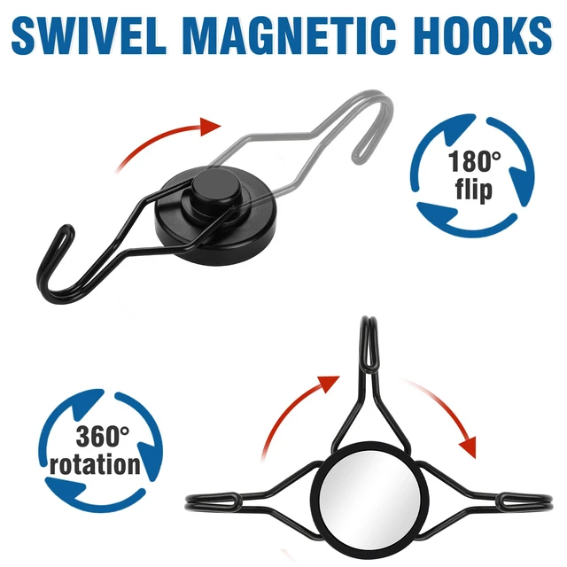 Alt view image 3 of 7 - Swivel Swing Magnetic Hook 120LBS Heavy Duty Magnet Hook 10 Pack Strong Neodymium Magnets for Refrigerator Other Surfaces 67.5mm(2.66in) in Length Black