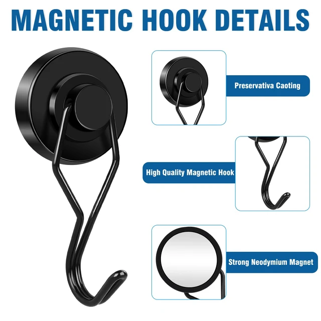 Alt view image 7 of 7 - Swivel Swing Magnetic Hook 120LBS Heavy Duty Magnet Hook 10 Pack Strong Neodymium Magnets for Refrigerator Other Surfaces 67.5mm(2.66in) in Length Black