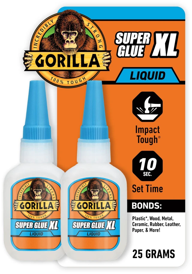 Main image of Super Glue XL, Clear, All Purpose, 25 g, 2-Pack Bonds Glass, Plastic, Wood, and More, Fast Setting, Anti-Clog Cap, Ideal for Projects and Repairs