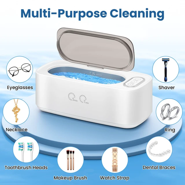 Alt view image 4 of 7 - Ultrasonic Cleaner, 48kHz Ultrasonic Jewelry Cleaner Machine for Eyeglasses, Jewelry, Rings, Watch Straps, Dentures and More, Dual Cleaning Modes & 304 Stainless Steel Tank, 400ML Capacity, White