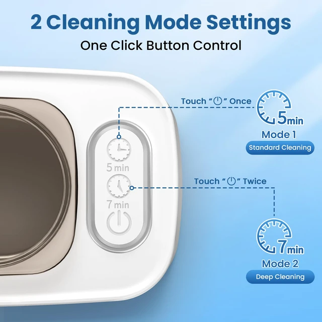 Alt view image 3 of 7 - Ultrasonic Cleaner, 48kHz Ultrasonic Jewelry Cleaner Machine for Eyeglasses, Jewelry, Rings, Watch Straps, Dentures and More, Dual Cleaning Modes & 304 Stainless Steel Tank, 400ML Capacity, White