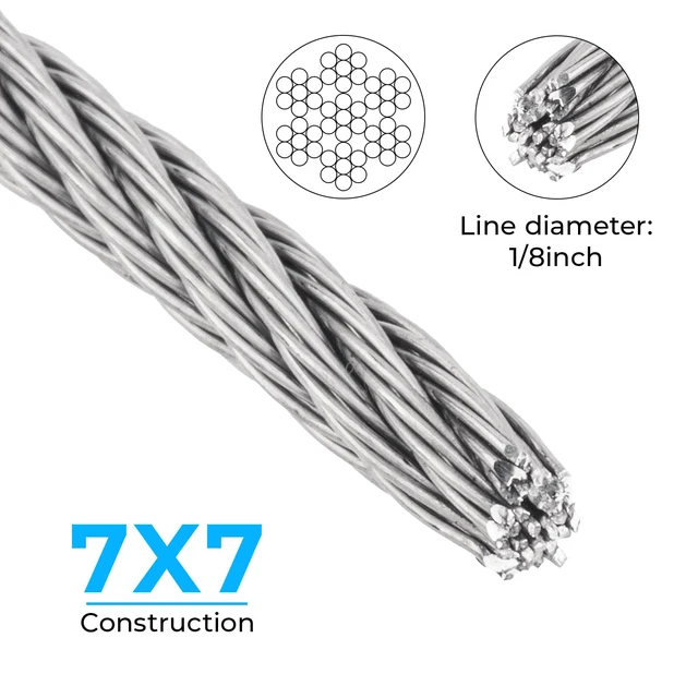 Alt view image 4 of 7 - 1/8 inch Wire Cable,100ft Wire Rope Metal Cable with Loop Sleeve and Steel Thimble, 7x7 Marine Stainless Steel Strand Core Perfect for Deck Railing System, Outdoor Hanging kit, Garden Fence