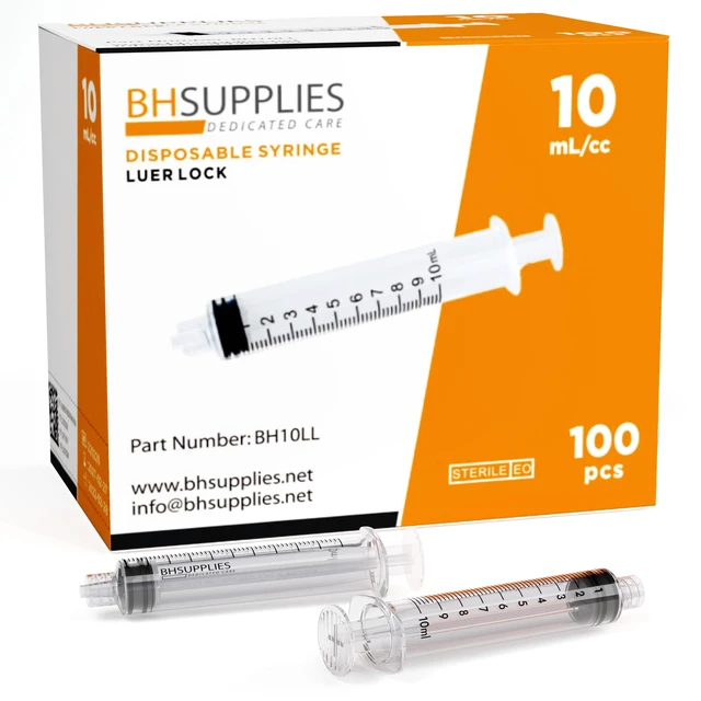 Main image of 10ml Luer Lock Tip Syringes (No Needle) - Sterile, Individually Wrapped - 100 Syringes