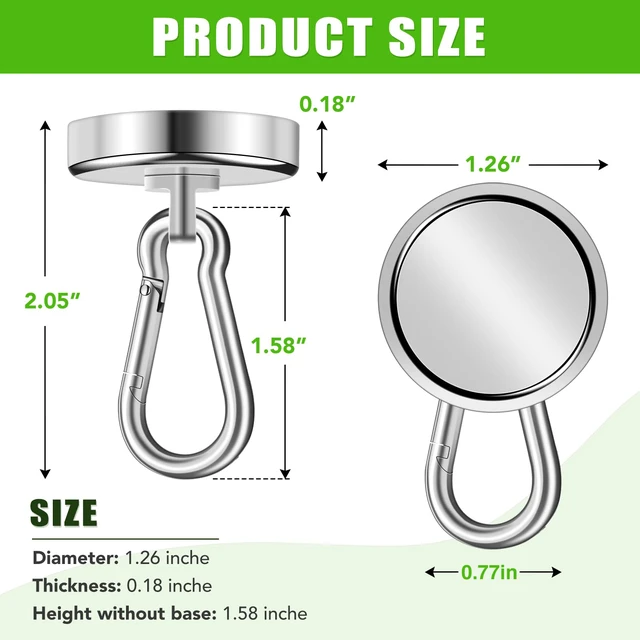 Alt view image 2 of 6 - Carabiner Magnetic Hooks, 110LBS Magnet with Carabiner, 12 Pack Magnetic Hooks Heavy Duty with Swivel Carabiner Hook, Great for Hanging for Cruise, Garage, Kitchen, Refrigerator, Locker