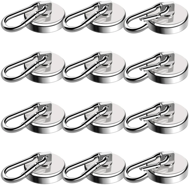 Main image of Carabiner Magnetic Hooks, 110LBS Magnet with Carabiner, 12 Pack Magnetic Hooks Heavy Duty with Swivel Carabiner Hook, Great for Hanging for Cruise, Garage, Kitchen, Refrigerator, Locker