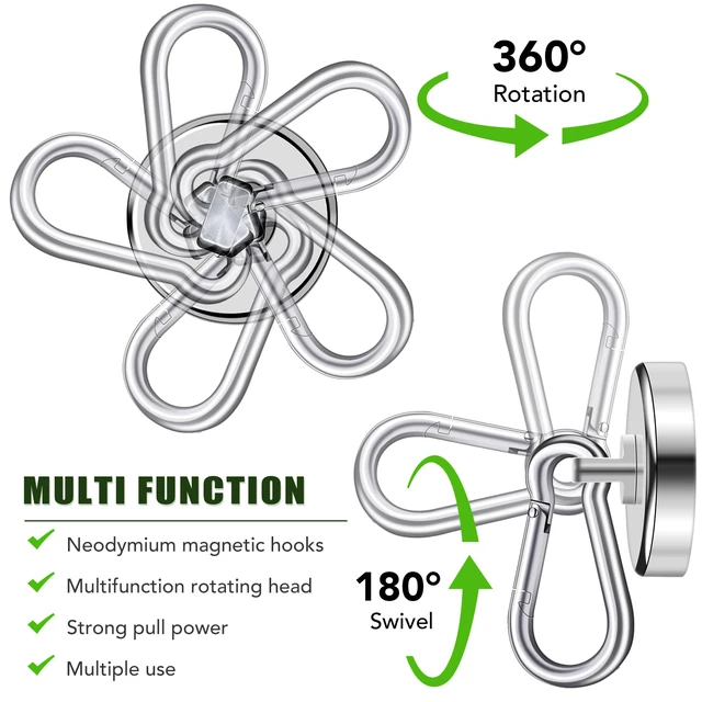 Alt view image 3 of 6 - Carabiner Magnetic Hooks, 110LBS Magnet with Carabiner, 12 Pack Magnetic Hooks Heavy Duty with Swivel Carabiner Hook, Great for Hanging for Cruise, Garage, Kitchen, Refrigerator, Locker