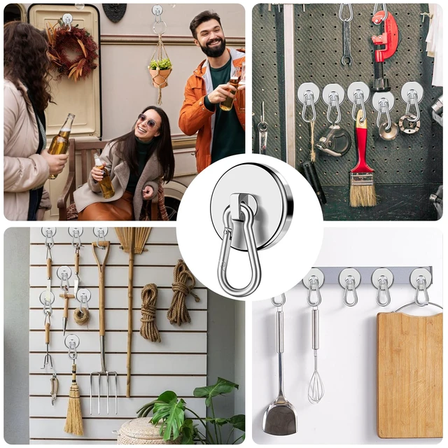 Alt view image 6 of 6 - Carabiner Magnetic Hooks, 110LBS Magnet with Carabiner, 12 Pack Magnetic Hooks Heavy Duty with Swivel Carabiner Hook, Great for Hanging for Cruise, Garage, Kitchen, Refrigerator, Locker