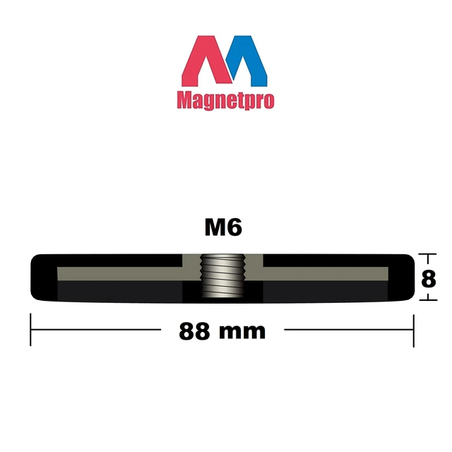 Alt view image 2 of 6 - 2 Pieces Strong Rubber Coated Mounting Magnets 120 LB Anti-Scratch, Over 120 LB Adhesive Power, with M6 Thread Hole and Bolts