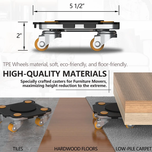 Alt view image 3 of 6 - Furniture Mover with Wheels & Aux. Lifter-Black Connect Dolly Pro 360° Rotation Wheels Furniture Dolly for Moving Sliding Heavy Furniture, Appliances, 880 LB Max Load Capacity