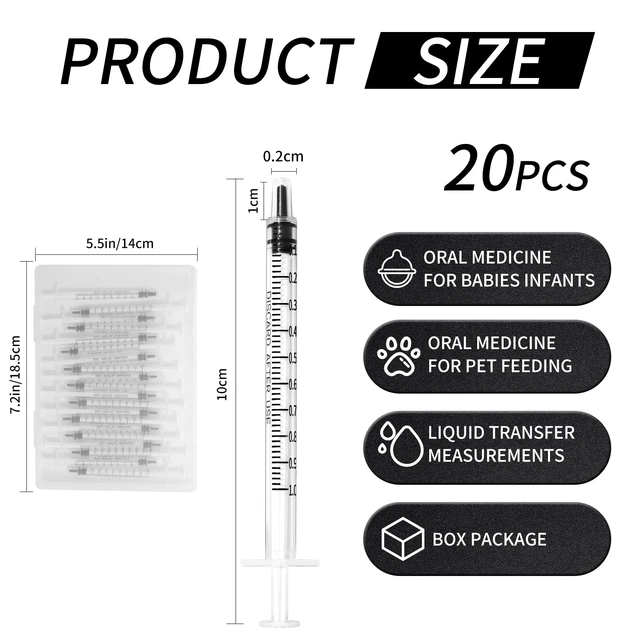 Alt view image 2 of 7 - 60 Pack 1ml Syringe for Liquid, 1cc Plastic Small Syringes for Scientific Labs, Measuring Liquids, Feeding Pets, Medical Student, Oil or Glue Applicator, Non-Sterile, No Needle