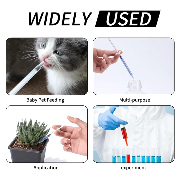 Alt view image 3 of 7 - 60 Pack 1ml Syringe for Liquid, 1cc Plastic Small Syringes for Scientific Labs, Measuring Liquids, Feeding Pets, Medical Student, Oil or Glue Applicator, Non-Sterile, No Needle