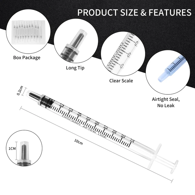 Alt view image 6 of 7 - 60 Pack 1ml Syringe for Liquid, 1cc Plastic Small Syringes for Scientific Labs, Measuring Liquids, Feeding Pets, Medical Student, Oil or Glue Applicator, Non-Sterile, No Needle
