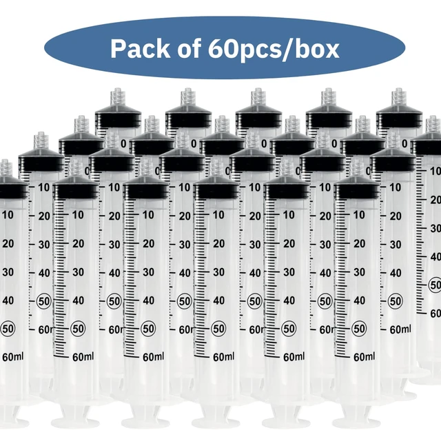 Alt view image 3 of 7 - Luer-Lock Syringe, 60 mL, 60 Count, Blister-Packed Secure Luer-Lock Tip, Precise Dosing Graduation, High-Transparency Barrel, Smooth Plunger Action