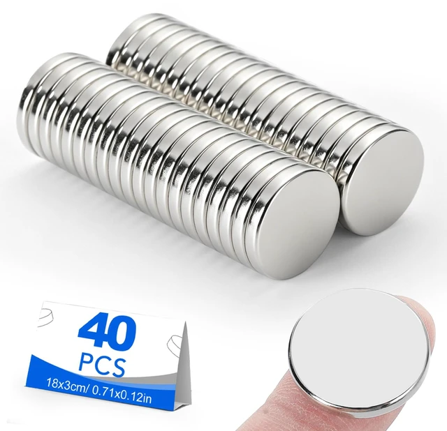 Main image of 40 Pack Small Magnets, 18x3mm Refrigerator Magnets Rare Earth Magnets Neodymium Magnets for Crafts, Whiteboard, Kitchen Cabinet